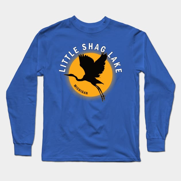 Little Shag Lake in Michigan Heron Sunrise Long Sleeve T-Shirt by BirdsEyeWorks